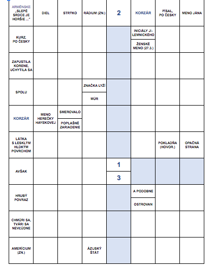 Slovak crossword puzzle with clues written inside the grid