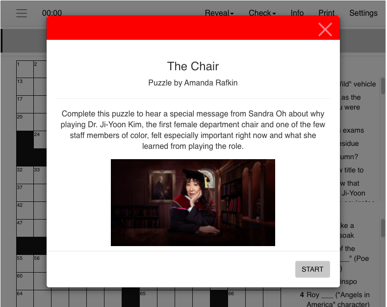A crossword puzzle created to promote the Netflix original series - The Chair