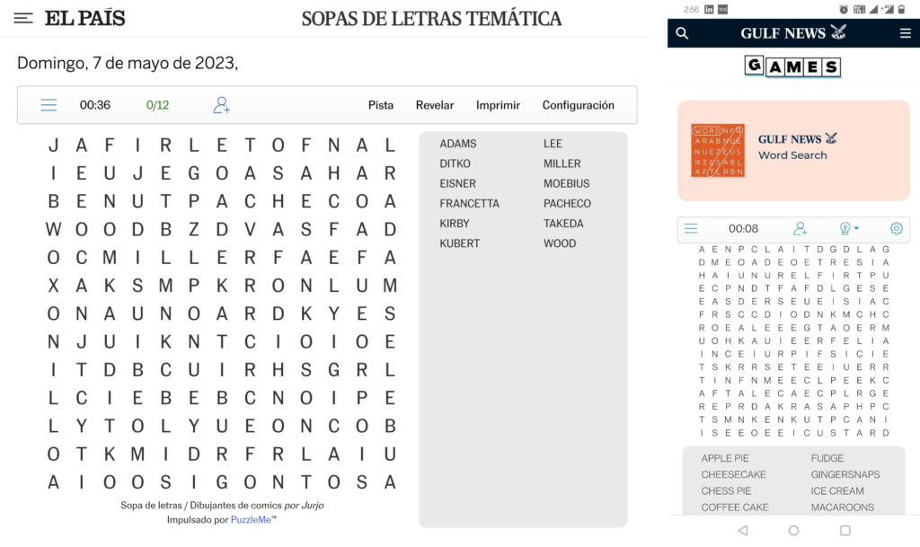 PuzzleMe-WordSearch-Languages2x Display of the range of global languages supported by PuzzleMe Word Search game