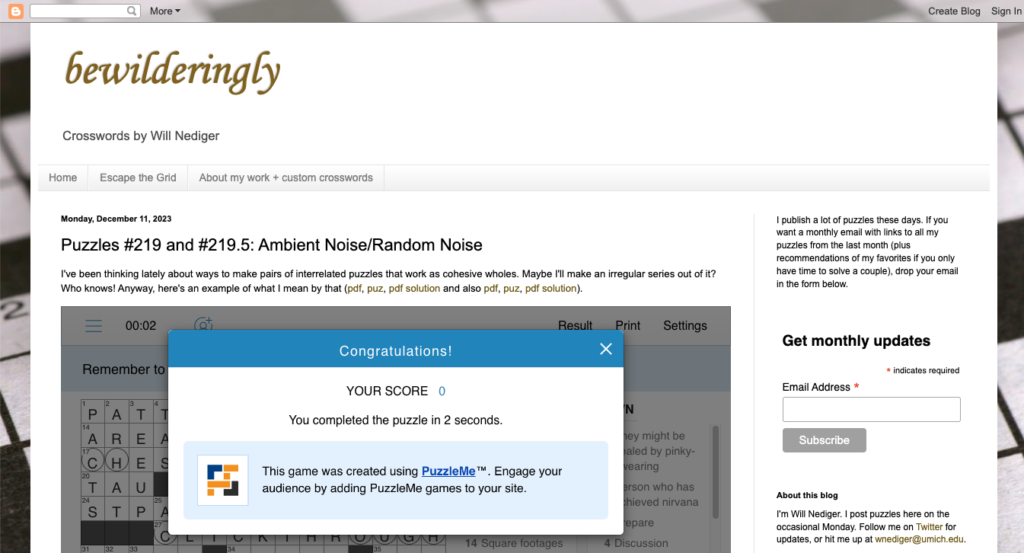 Screenshot of Will Nediger's Blog